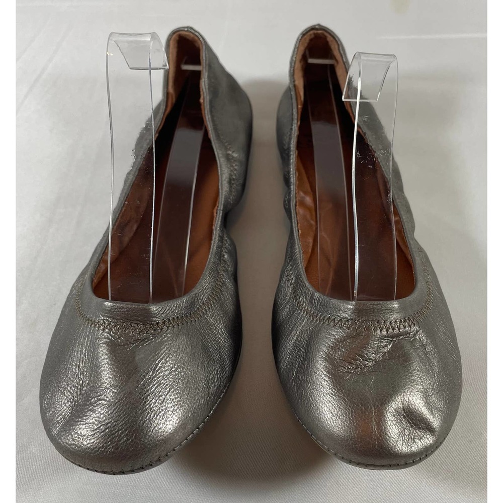 Lucky Brand Scrunch Ballet Flats Size 7.5 Pewter Metallic Leather